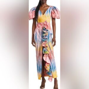 Sika Temi Ruffle Cotton Maxi Dress. Short puff sleeves. Lined. New, with tag.